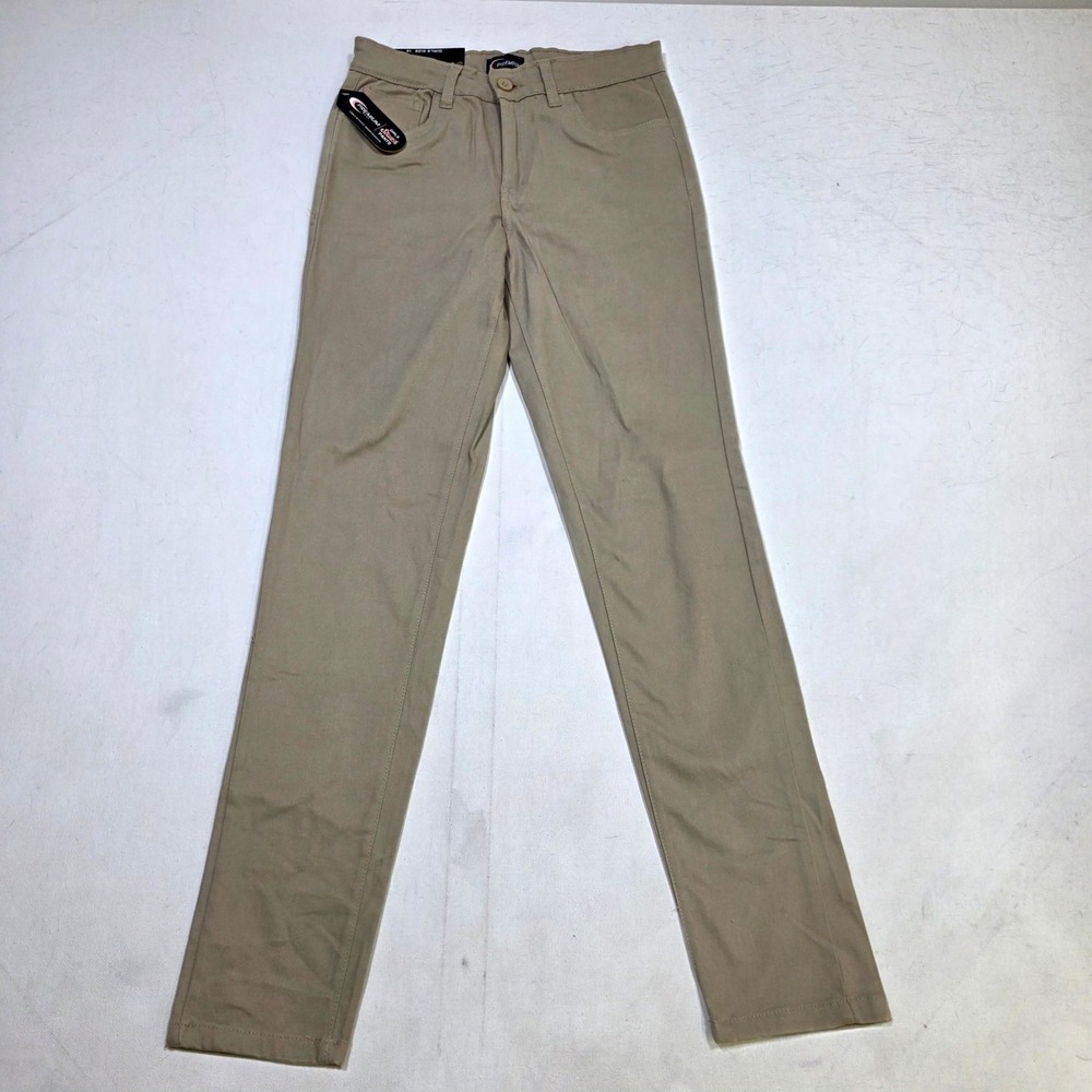 Premium Wear Pants Girls Size 16 Khaki Stretch School Uniform Slim Straight Leg